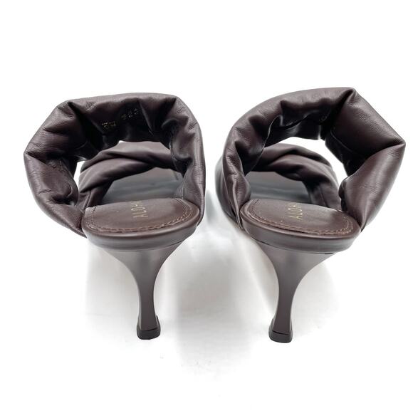 Alohas Twist Strap Sandals‎ Coffee Brown Leather Heels Square Toe Sz 37 / 6.5 - Picture 5 of 10